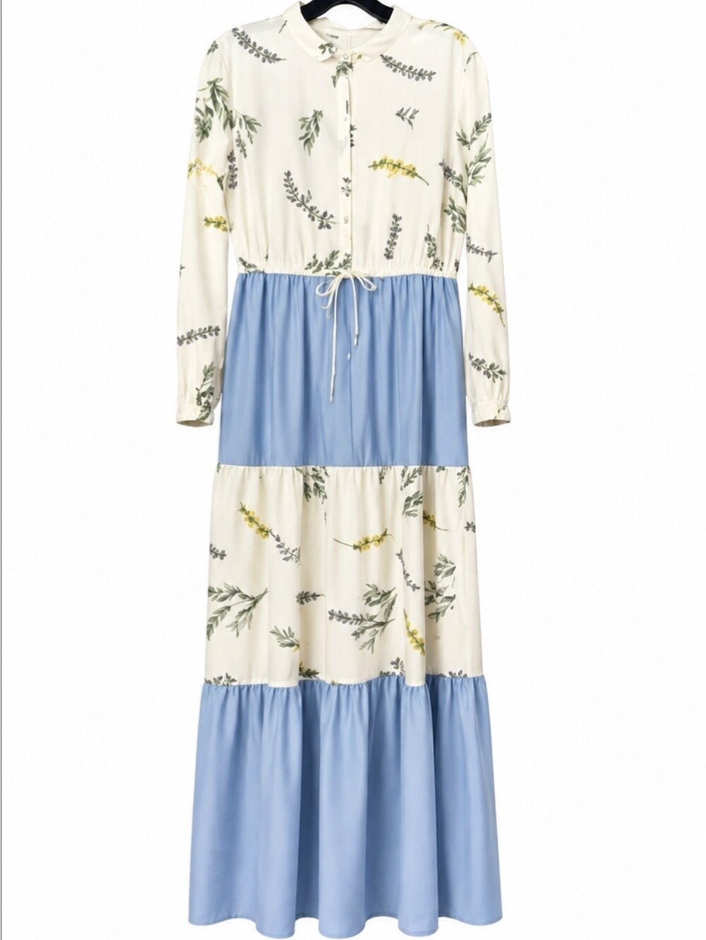 Blue Floral Long Sleeve Maxi Dress Primitive Rustic Boho Cottagecore Prairie M/L